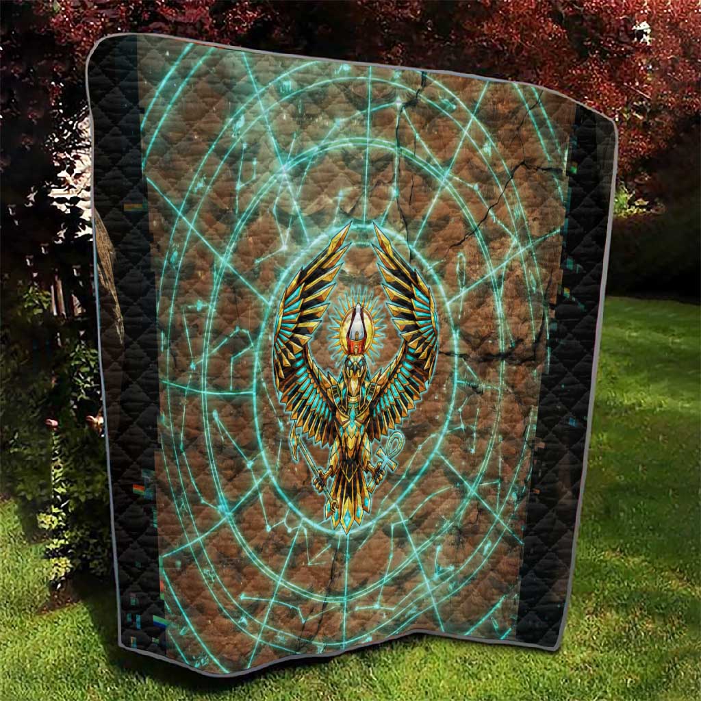 Horus Eye of Ra Quilt Golden Falcon Ancient Egyptian Symbol in Futuristic