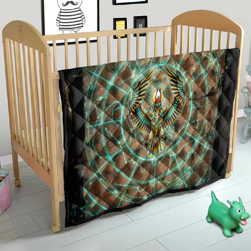 Horus Eye of Ra Quilt Golden Falcon Ancient Egyptian Symbol in Futuristic
