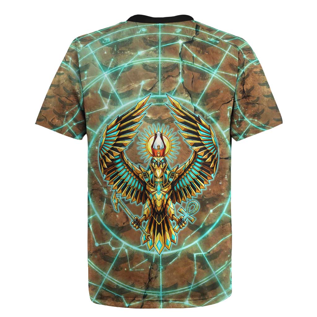 Horus Eye of Ra Rugby Jersey Golden Falcon Ancient Egyptian Symbol in Futuristic