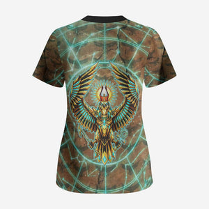 Horus Eye of Ra Scrub Top Golden Falcon Ancient Egyptian Symbol in Futuristic
