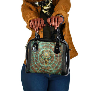 Horus Eye of Ra Shoulder Handbag Golden Falcon Ancient Egyptian Symbol in Futuristic
