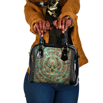 Horus Eye of Ra Shoulder Handbag Golden Falcon Ancient Egyptian Symbol in Futuristic