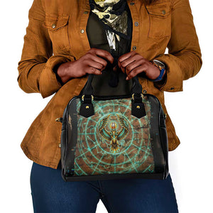 Horus Eye of Ra Shoulder Handbag Golden Falcon Ancient Egyptian Symbol in Futuristic