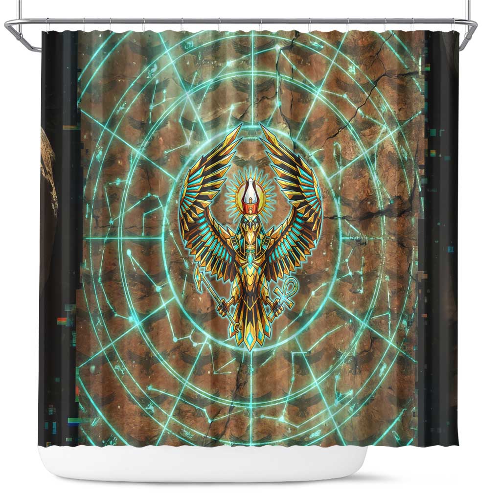 Horus Eye of Ra Shower Curtain Golden Falcon Ancient Egyptian Symbol in Futuristic