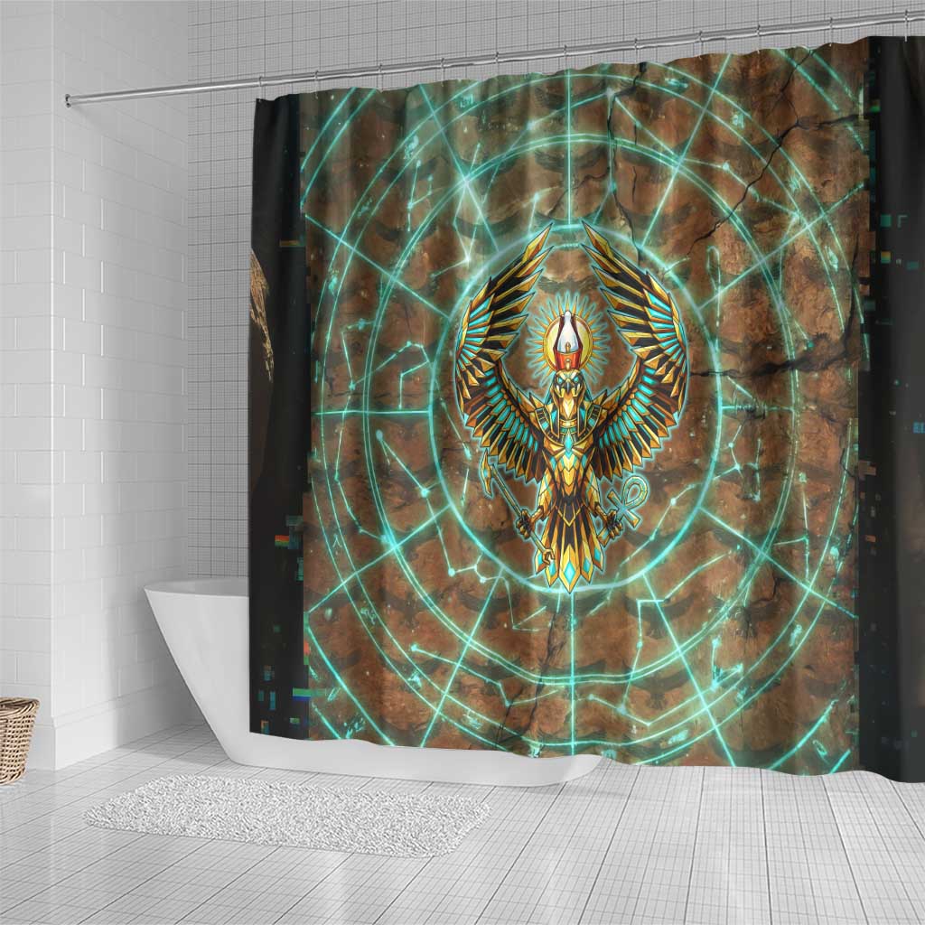Horus Eye of Ra Shower Curtain Golden Falcon Ancient Egyptian Symbol in Futuristic