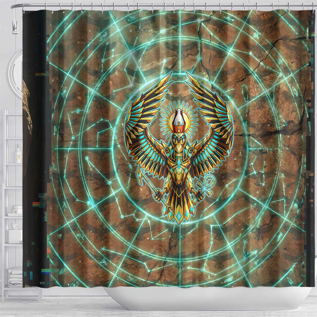 Horus Eye of Ra Shower Curtain Golden Falcon Ancient Egyptian Symbol in Futuristic