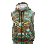 Horus Eye of Ra Sleeveless Zip Hoodie Golden Falcon Ancient Egyptian Symbol in Futuristic