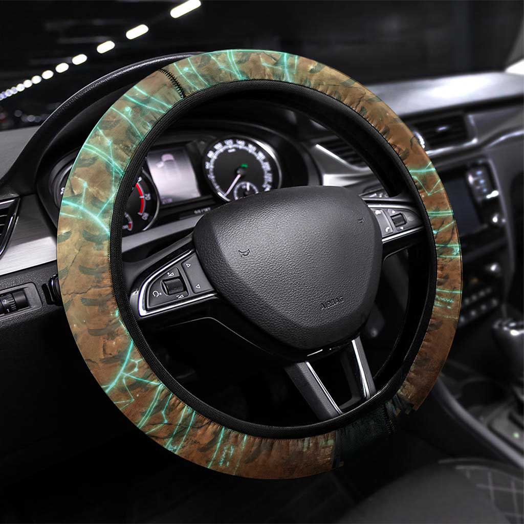 Horus Eye of Ra Steering Wheel Cover Golden Falcon Ancient Egyptian Symbol in Futuristic