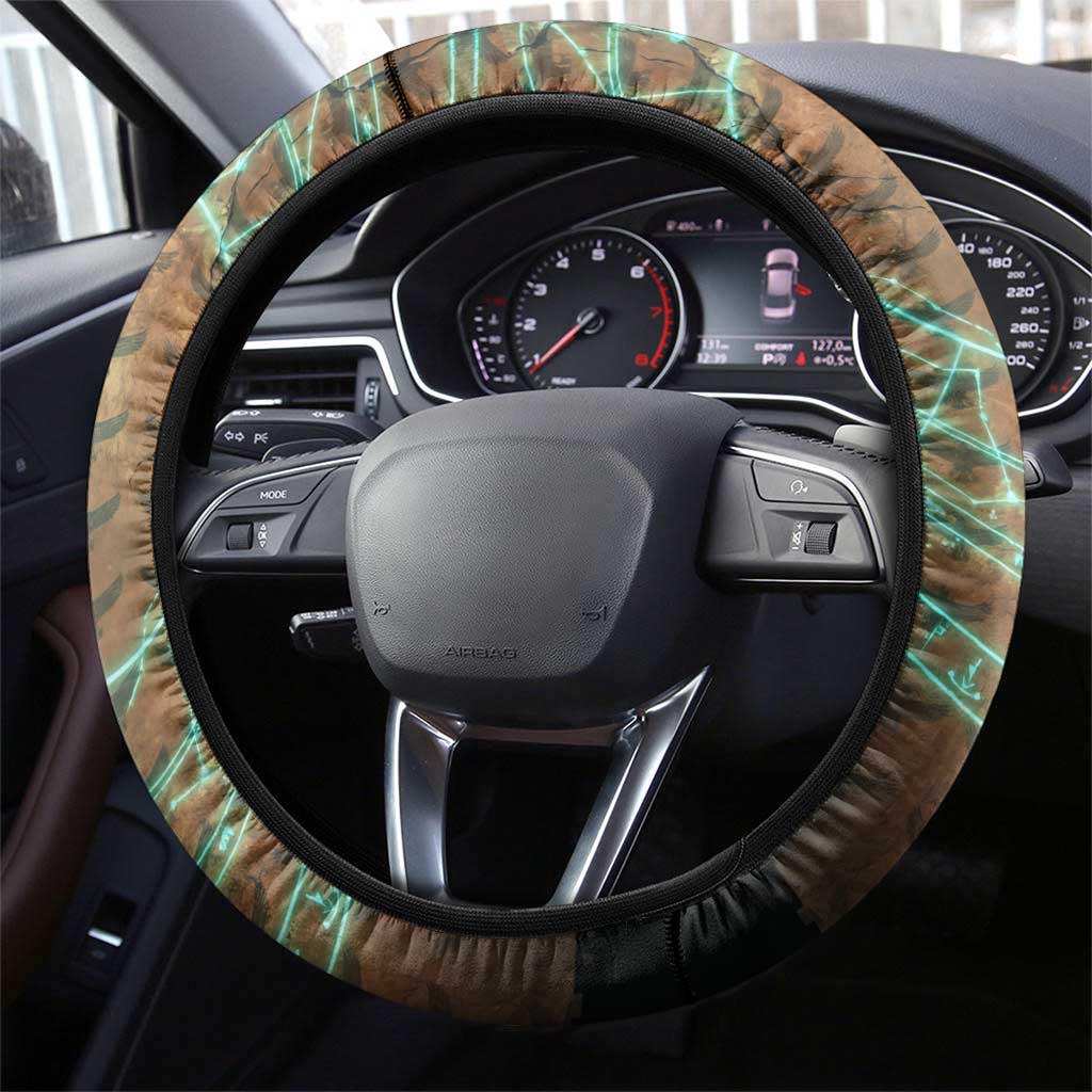 Horus Eye of Ra Steering Wheel Cover Golden Falcon Ancient Egyptian Symbol in Futuristic