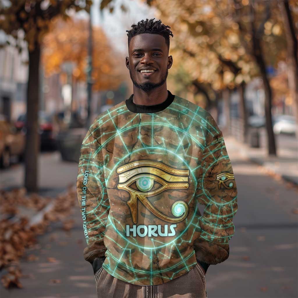 Horus Eye of Ra Sweatshirt Golden Falcon Ancient Egyptian Symbol in Futuristic
