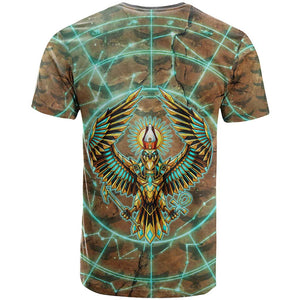 Horus Eye of Ra T shirt Golden Falcon Ancient Egyptian Symbol in Futuristic