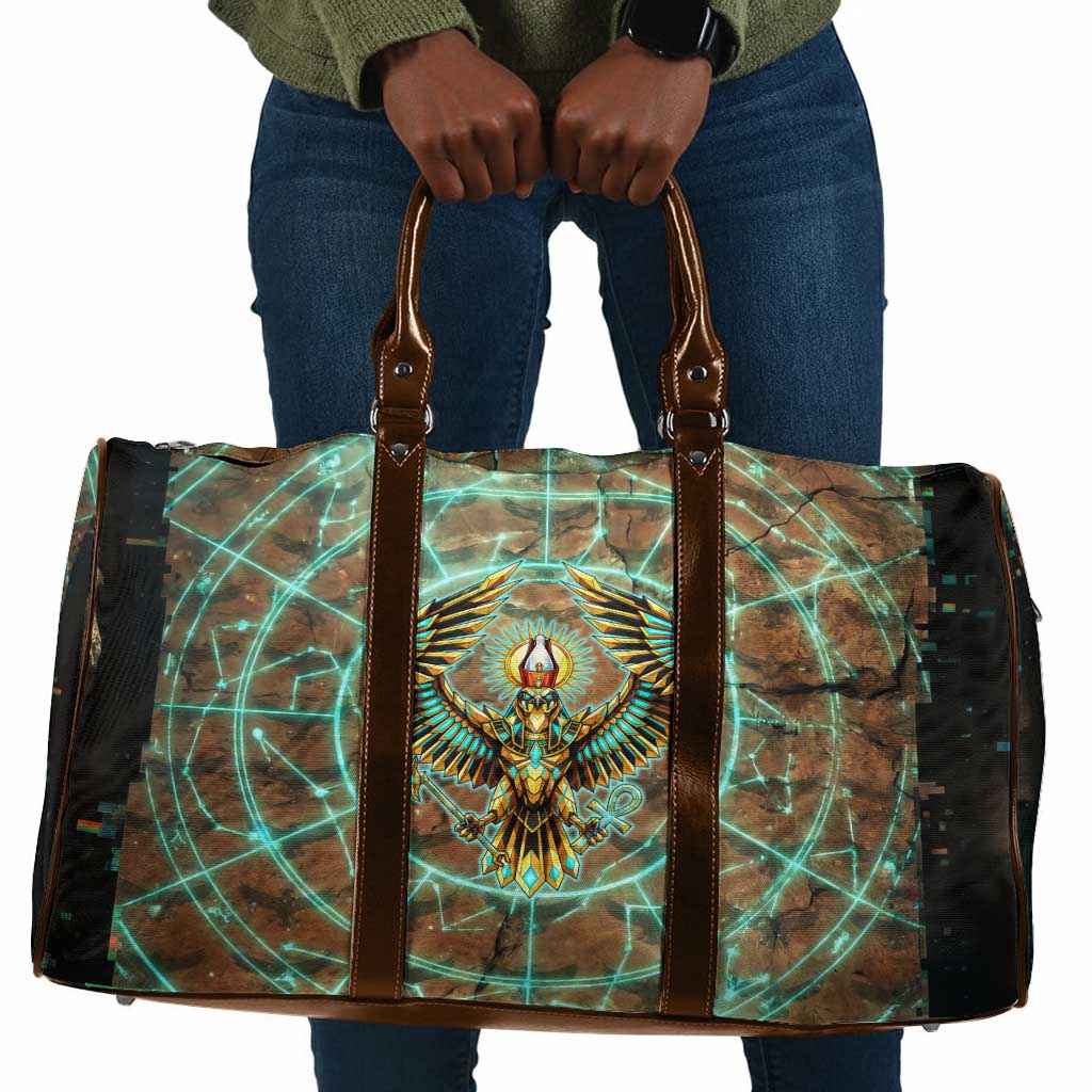 Horus Eye of Ra Travel Bag Golden Falcon Ancient Egyptian Symbol in Futuristic