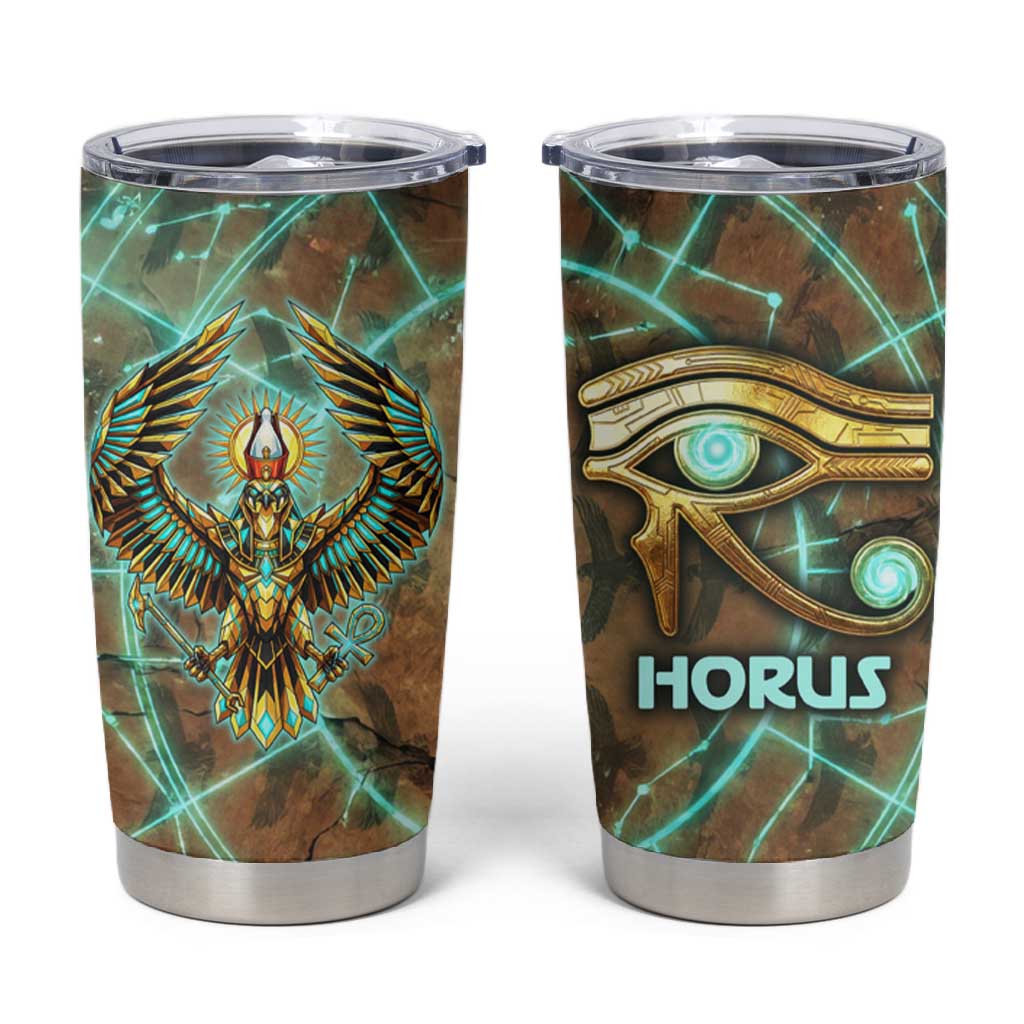 Horus Eye of Ra Tumbler Cup Golden Falcon Ancient Egyptian Symbol in Futuristic