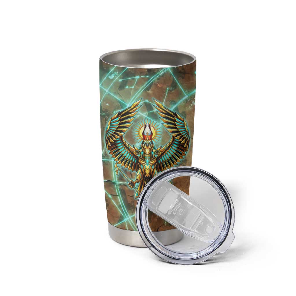 Horus Eye of Ra Tumbler Cup Golden Falcon Ancient Egyptian Symbol in Futuristic