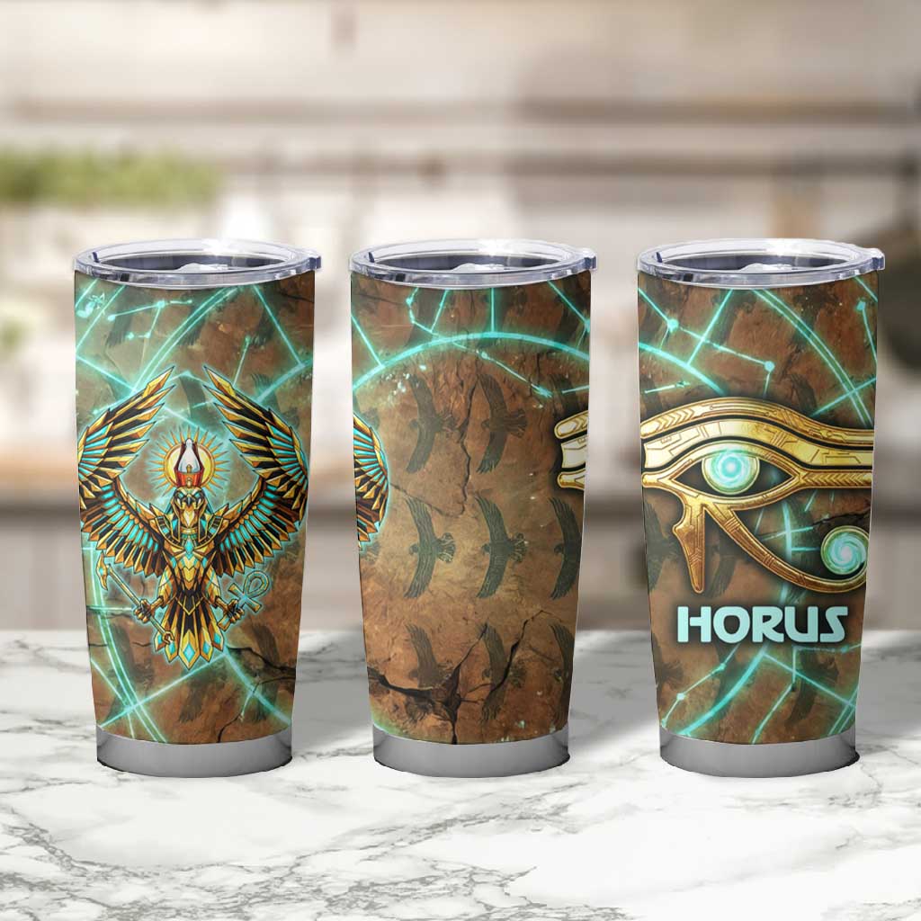 Horus Eye of Ra Tumbler Cup Golden Falcon Ancient Egyptian Symbol in Futuristic
