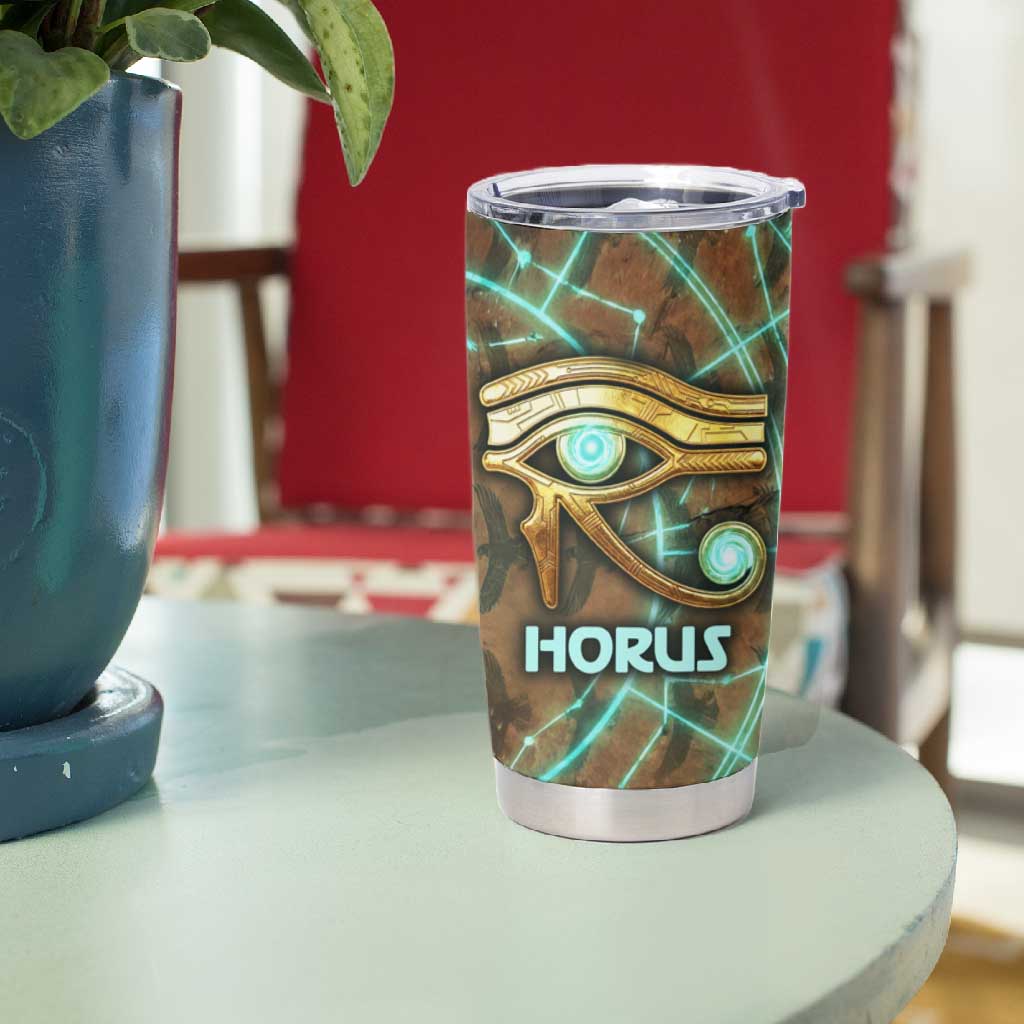Horus Eye of Ra Tumbler Cup Golden Falcon Ancient Egyptian Symbol in Futuristic