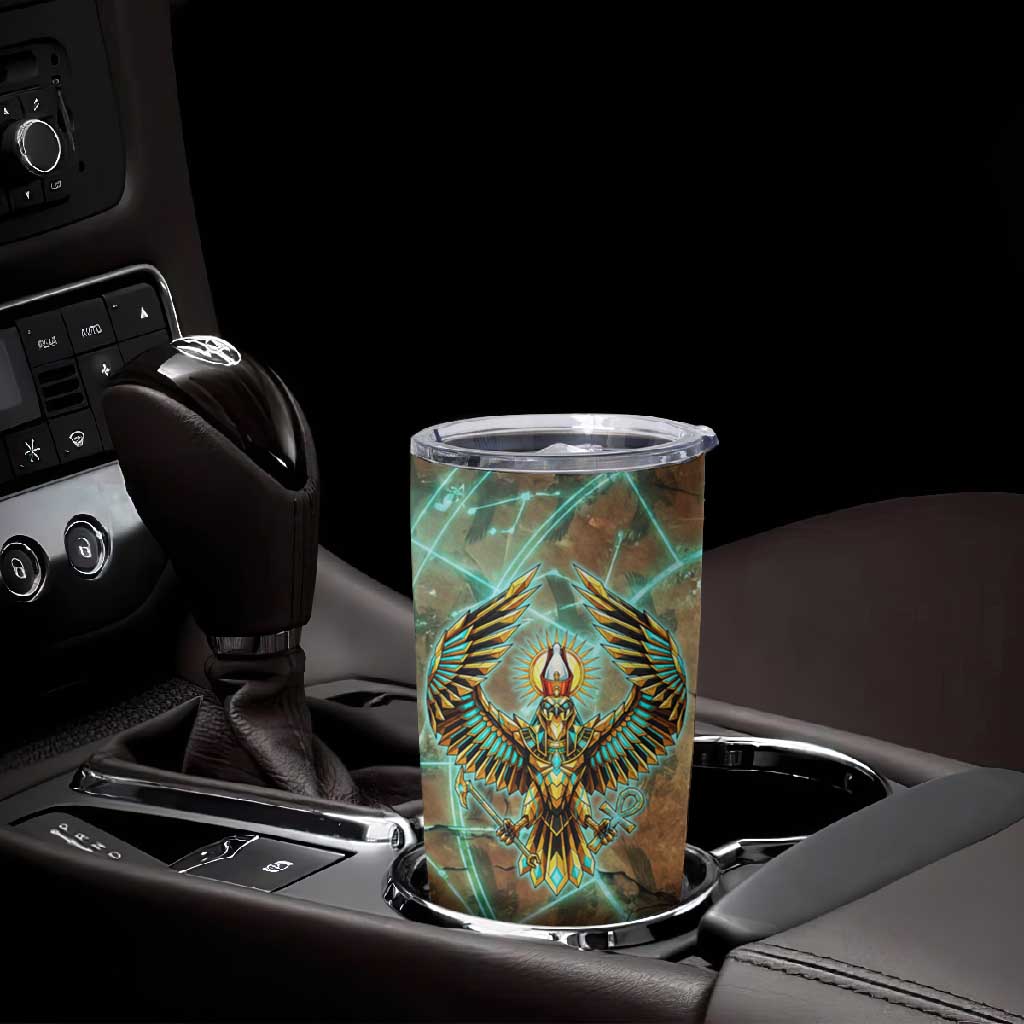 Horus Eye of Ra Tumbler Cup Golden Falcon Ancient Egyptian Symbol in Futuristic