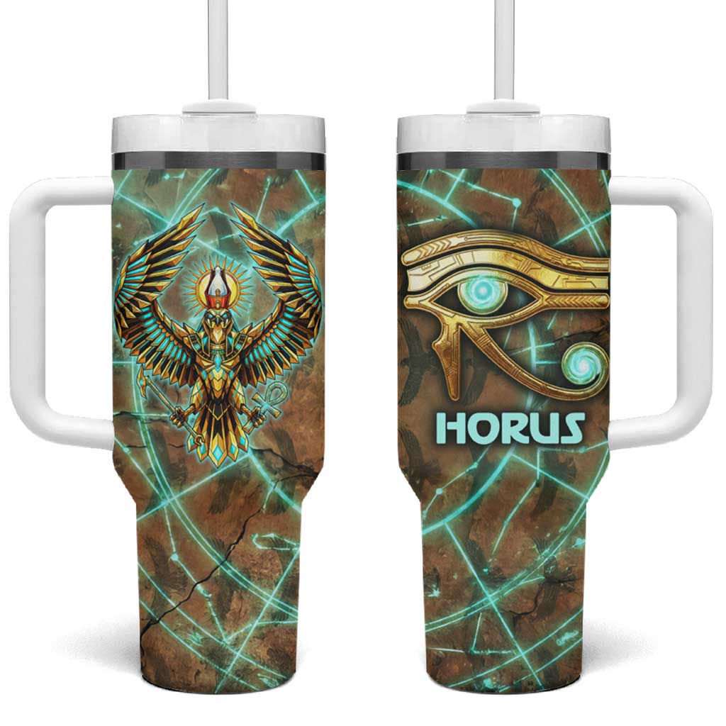 Horus Eye of Ra Tumbler With Handle Golden Falcon Ancient Egyptian Symbol in Futuristic