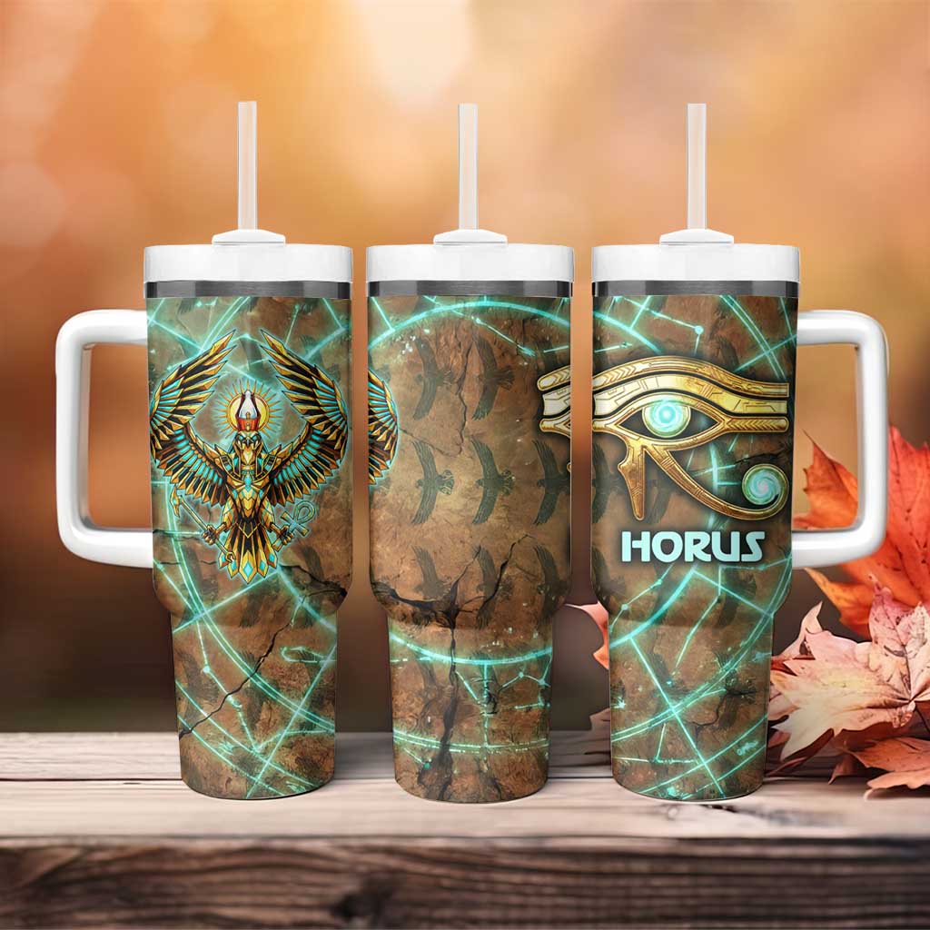 Horus Eye of Ra Tumbler With Handle Golden Falcon Ancient Egyptian Symbol in Futuristic