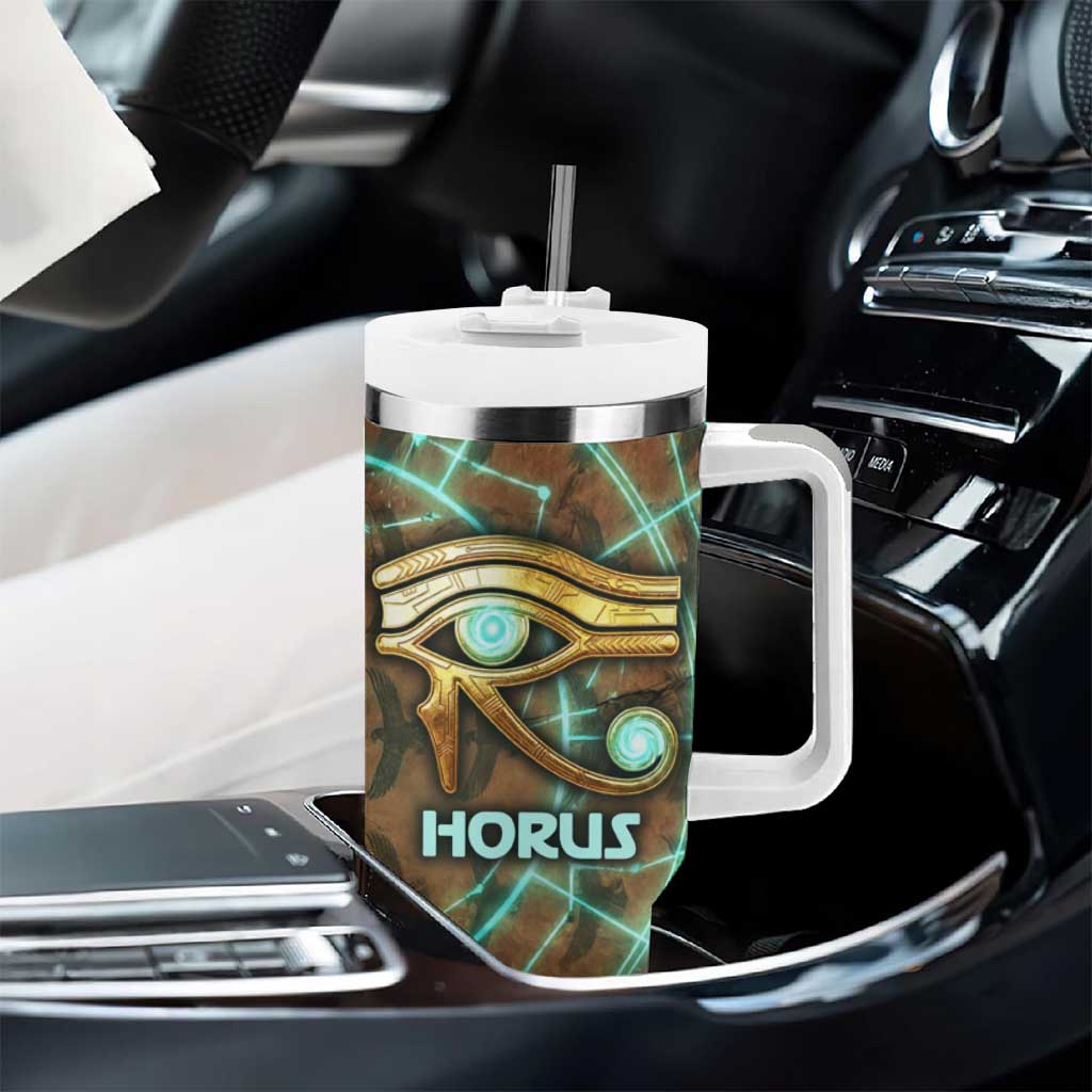Horus Eye of Ra Tumbler With Handle Golden Falcon Ancient Egyptian Symbol in Futuristic