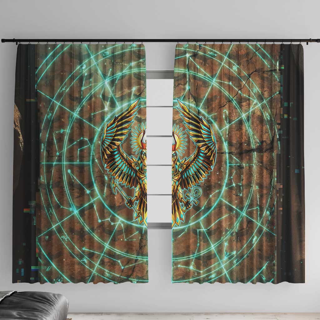 Horus Eye of Ra Window Curtain Golden Falcon Ancient Egyptian Symbol in Futuristic