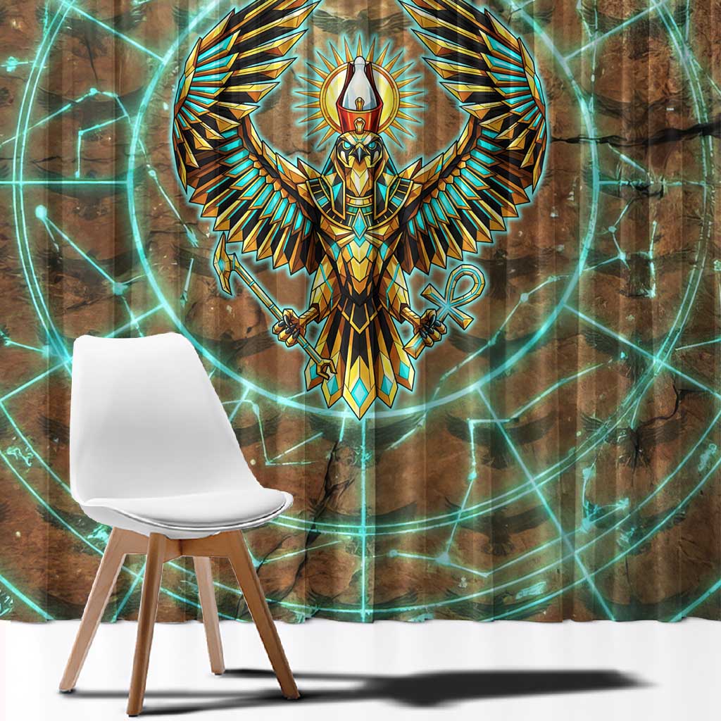 Horus Eye of Ra Window Curtain Golden Falcon Ancient Egyptian Symbol in Futuristic