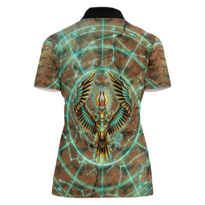 Horus Eye of Ra Women Polo Shirt Golden Falcon Ancient Egyptian Symbol in Futuristic