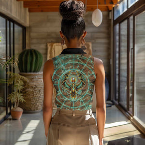 Horus Eye of Ra Women Sleeveless Polo Shirt Golden Falcon Ancient Egyptian Symbol in Futuristic
