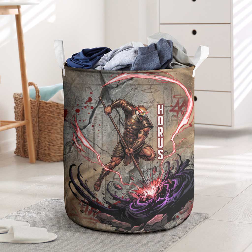 Horus Behdety Warrior Laundry Basket with Falcon Mask and Spear Ancient Egyptian Combat