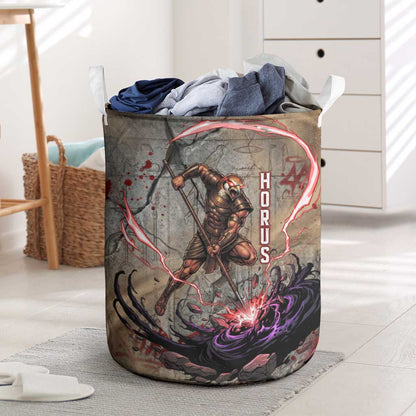 Horus Behdety Warrior Laundry Basket with Falcon Mask and Spear Ancient Egyptian Combat