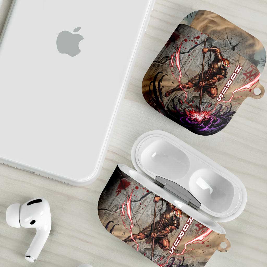 Horus Behdety Warrior AirPods Case with Falcon Mask and Spear Ancient Egyptian Combat