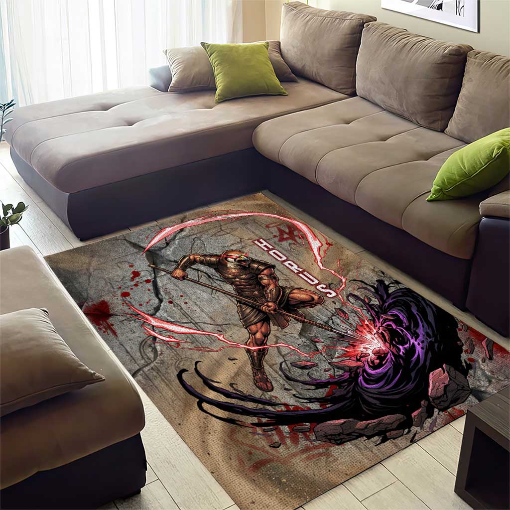 Horus Behdety Warrior Area Rug with Falcon Mask and Spear Ancient Egyptian Combat