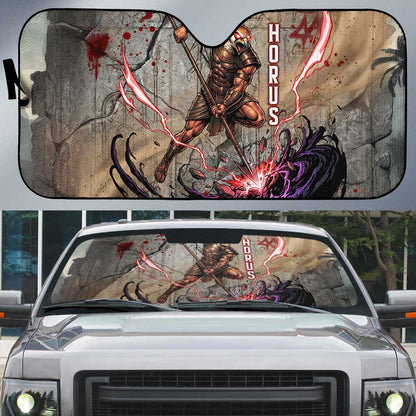 Horus Behdety Warrior Auto Sun Shade with Falcon Mask and Spear Ancient Egyptian Combat