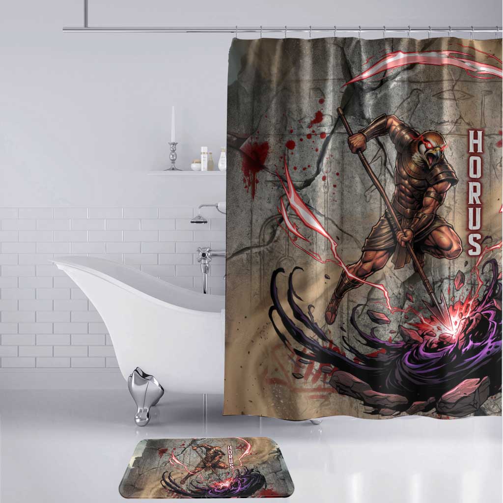 Horus Behdety Warrior Bathroom Set with Falcon Mask and Spear Ancient Egyptian Combat