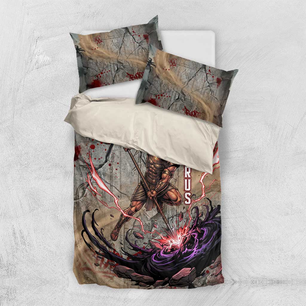 Horus Behdety Warrior Bedding Set with Falcon Mask and Spear Ancient Egyptian Combat