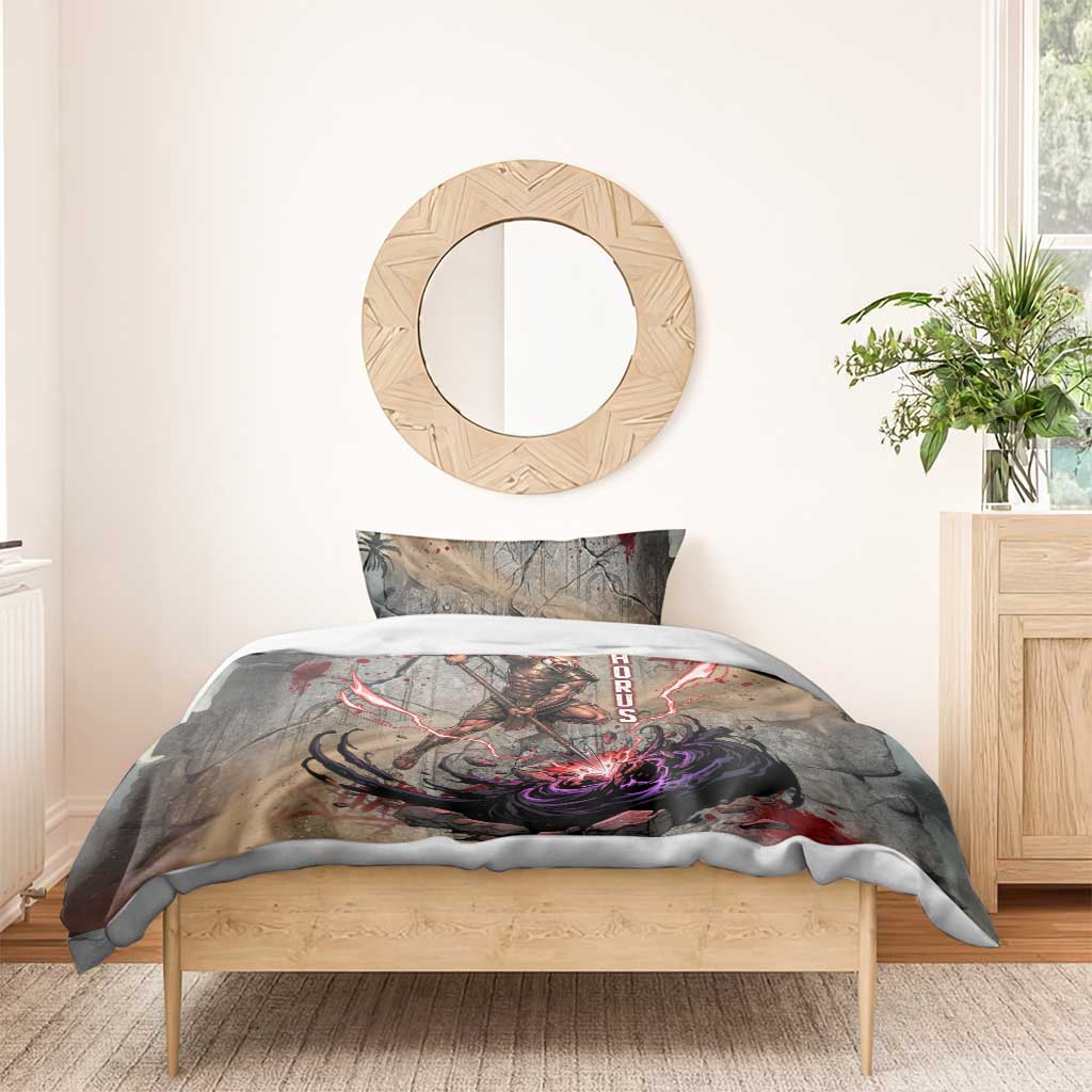 Horus Behdety Warrior Bedding Set with Falcon Mask and Spear Ancient Egyptian Combat