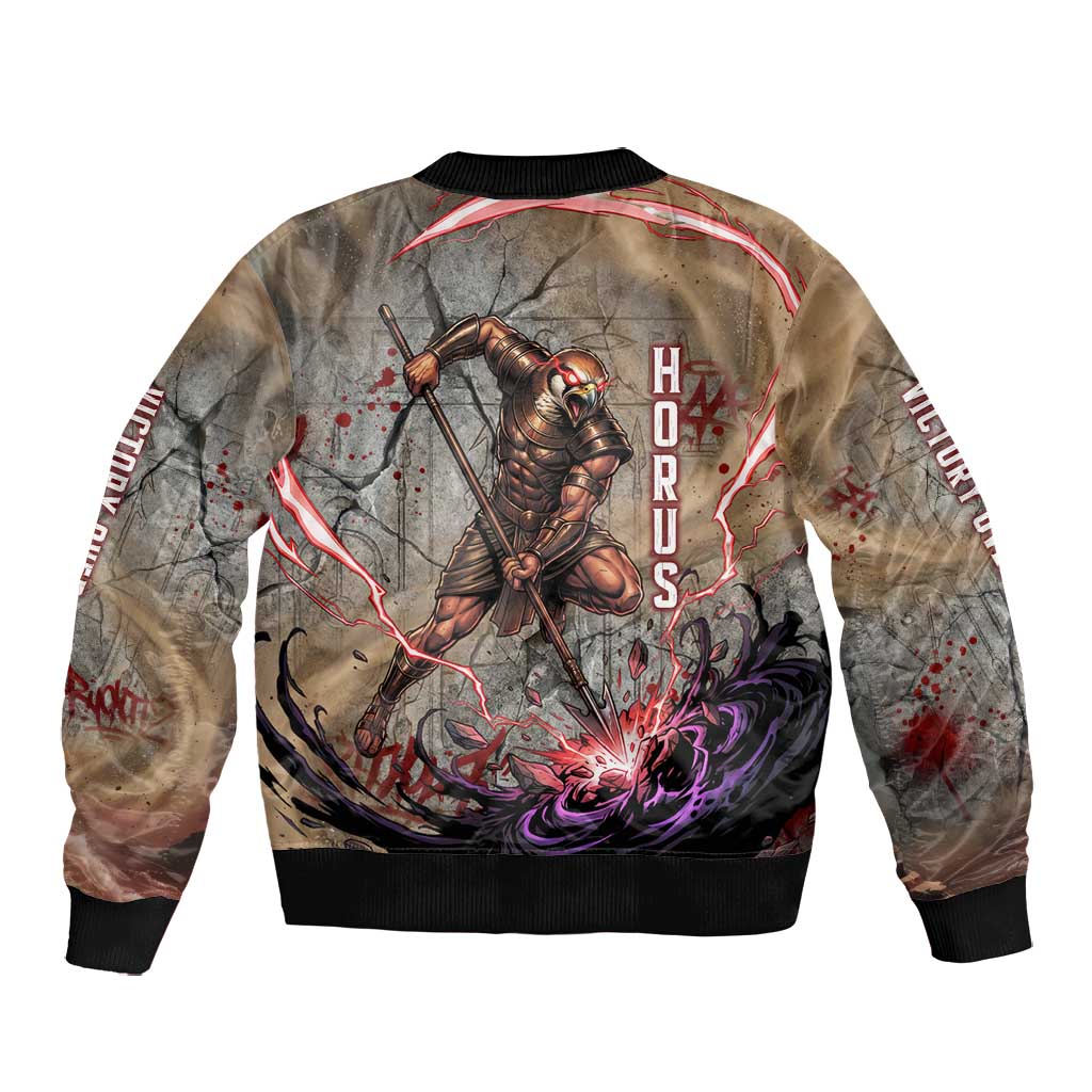Horus Behdety Warrior Bomber Jacket with Falcon Mask and Spear Ancient Egyptian Combat