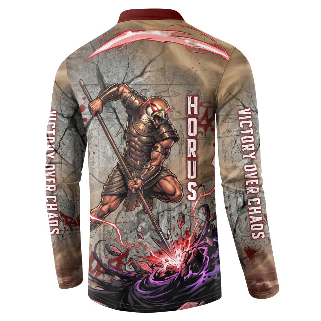 Horus Behdety Warrior Button Sweatshirt with Falcon Mask and Spear Ancient Egyptian Combat