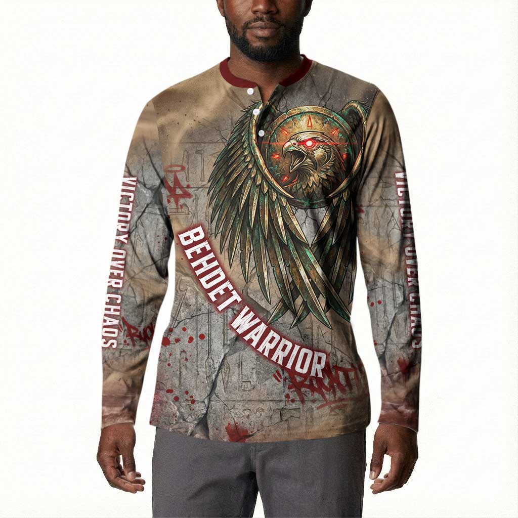Horus Behdety Warrior Button Sweatshirt with Falcon Mask and Spear Ancient Egyptian Combat