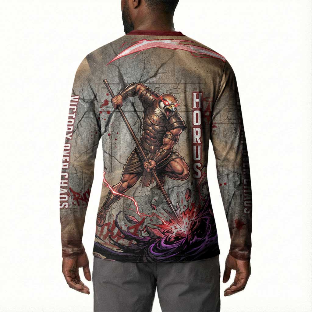 Horus Behdety Warrior Button Sweatshirt with Falcon Mask and Spear Ancient Egyptian Combat