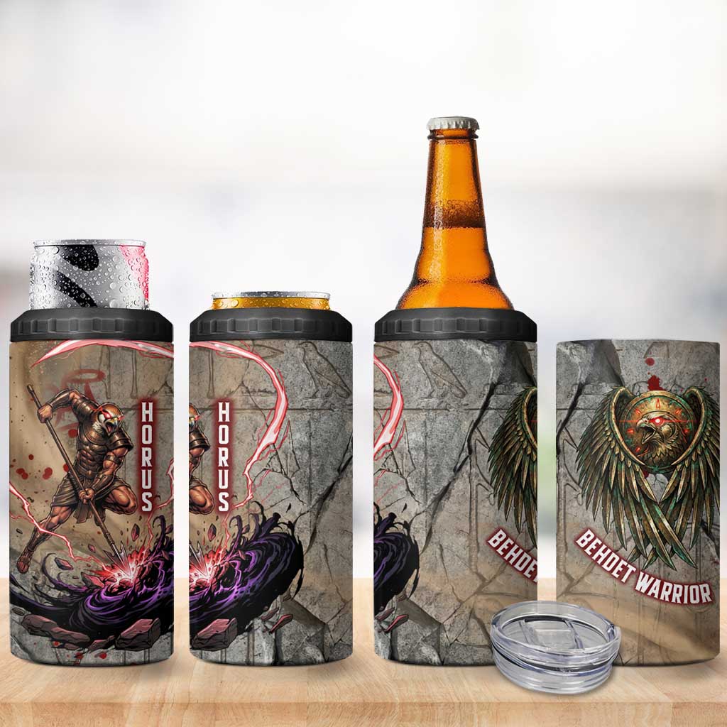 Horus Behdety Warrior 4 in 1 Can Cooler Tumbler with Falcon Mask and Spear Ancient Egyptian Combat
