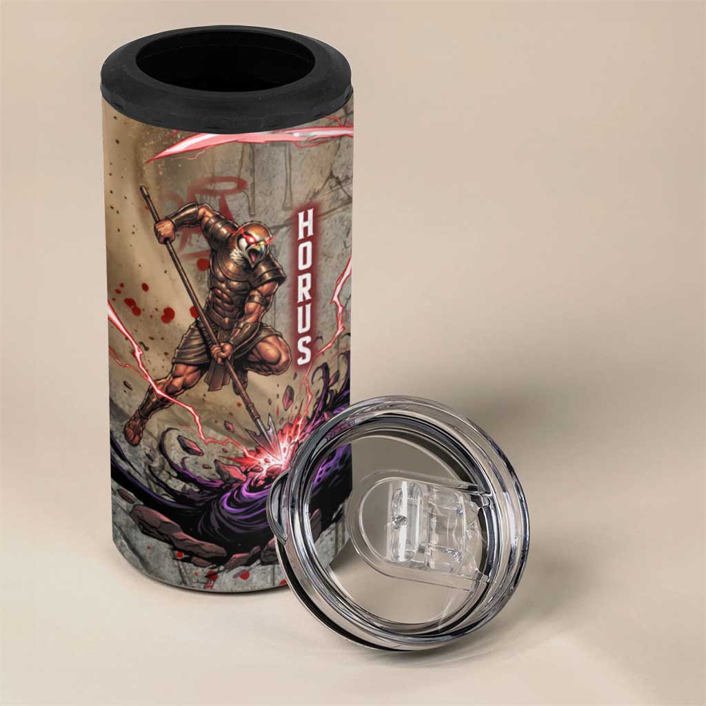 Horus Behdety Warrior 4 in 1 Can Cooler Tumbler with Falcon Mask and Spear Ancient Egyptian Combat