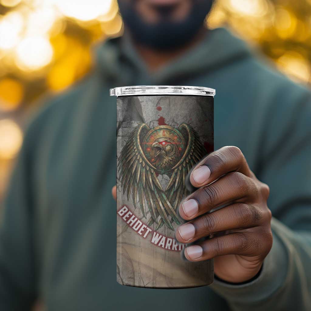 Horus Behdety Warrior 4 in 1 Can Cooler Tumbler with Falcon Mask and Spear Ancient Egyptian Combat