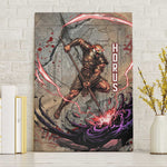 Horus Behdety Warrior Canvas Wall Art with Falcon Mask and Spear Ancient Egyptian Combat