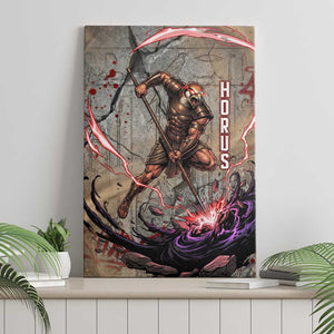 Horus Behdety Warrior Canvas Wall Art with Falcon Mask and Spear Ancient Egyptian Combat