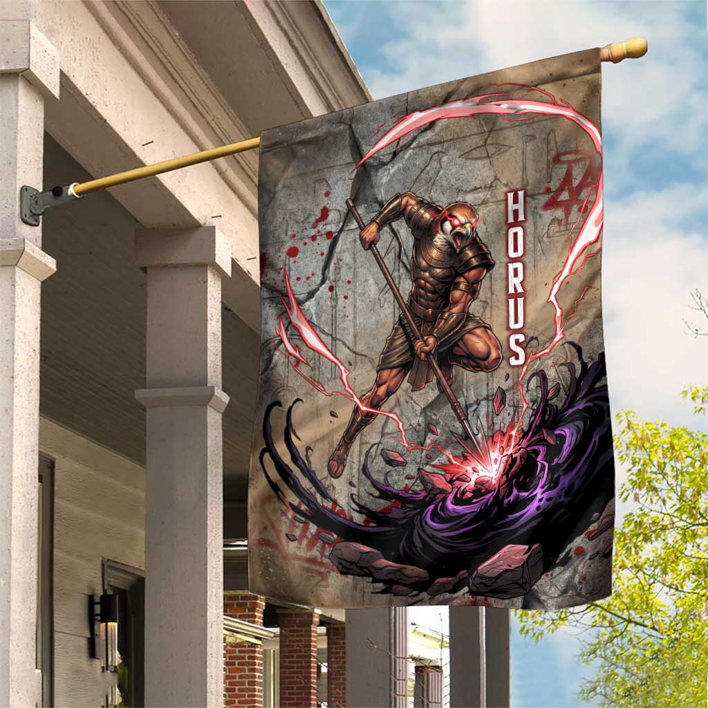 Horus Behdety Warrior Garden Flag with Falcon Mask and Spear Ancient Egyptian Combat