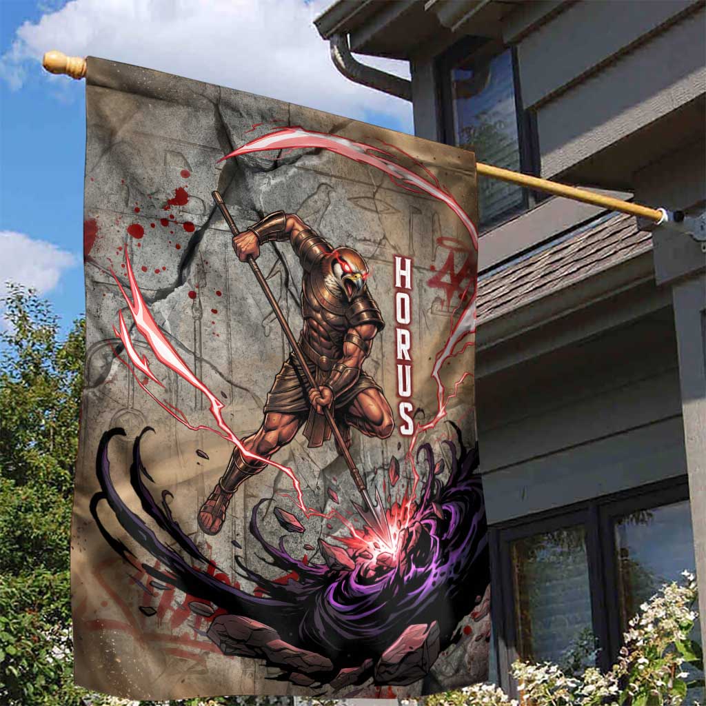 Horus Behdety Warrior Garden Flag with Falcon Mask and Spear Ancient Egyptian Combat