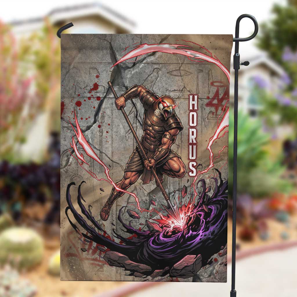 Horus Behdety Warrior Garden Flag with Falcon Mask and Spear Ancient Egyptian Combat