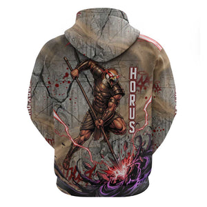 Horus Behdety Warrior Hoodie with Falcon Mask and Spear Ancient Egyptian Combat