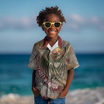 Horus Behdety Warrior Kid Hawaiian Shirt with Falcon Mask and Spear Ancient Egyptian Combat